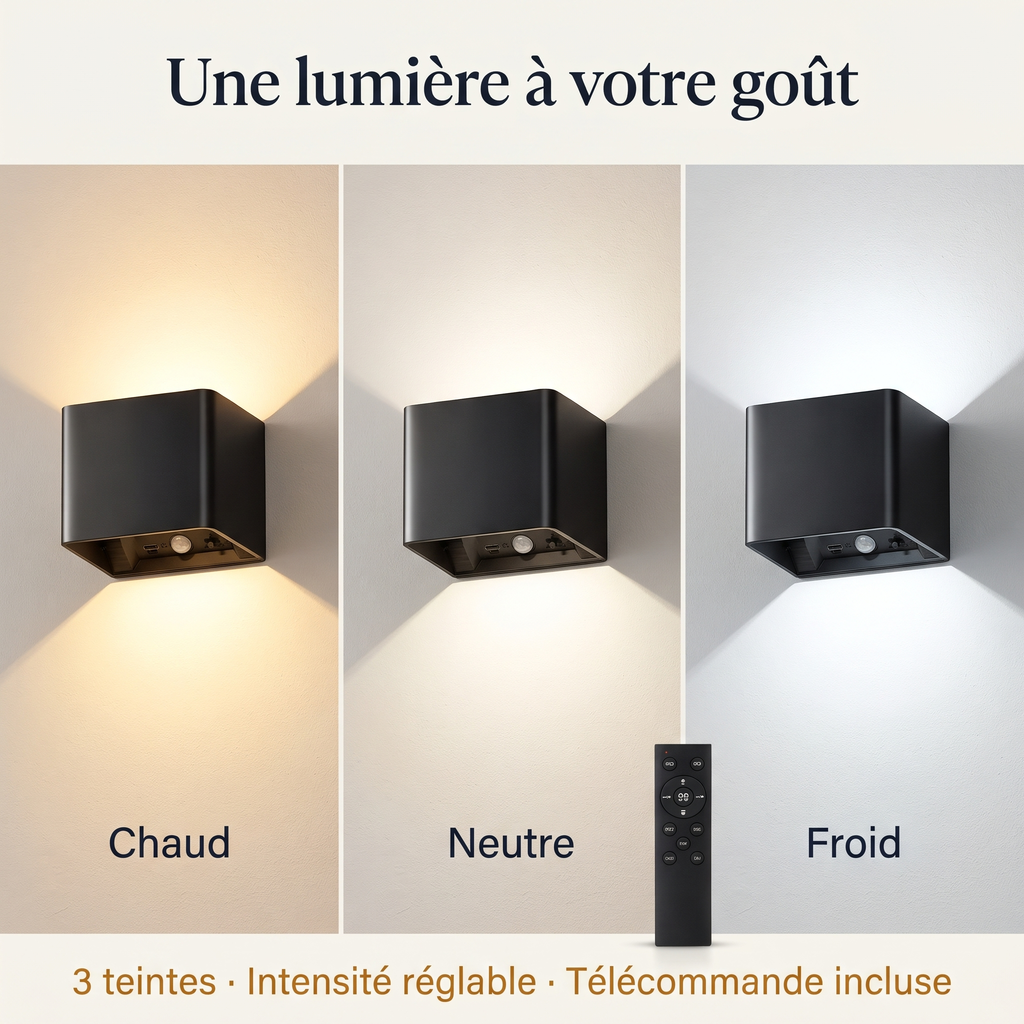 Trois teintes de lumière, chaud, neutre et froid, avec télécommande incluse