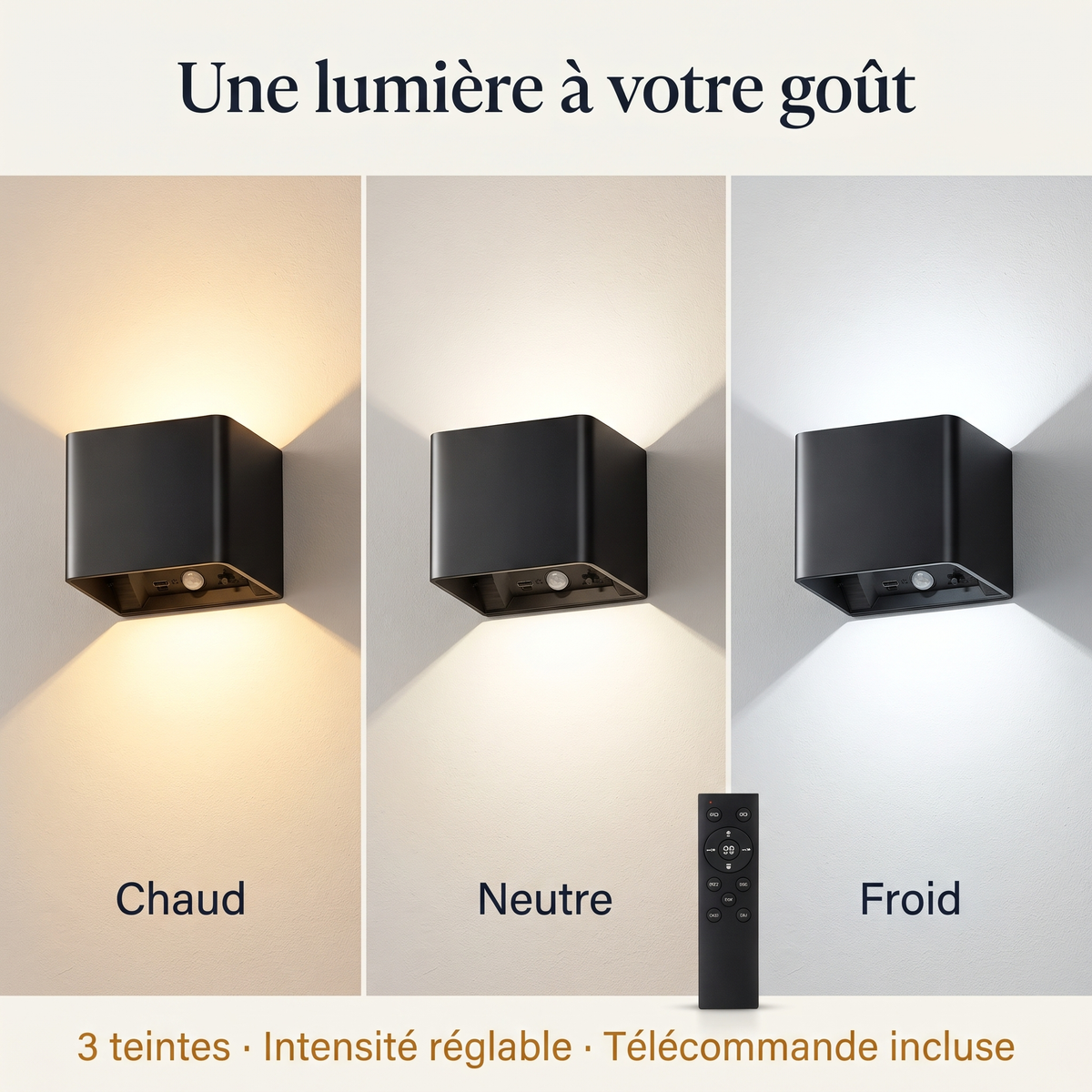Trois teintes de lumière, chaud, neutre et froid, avec télécommande incluse