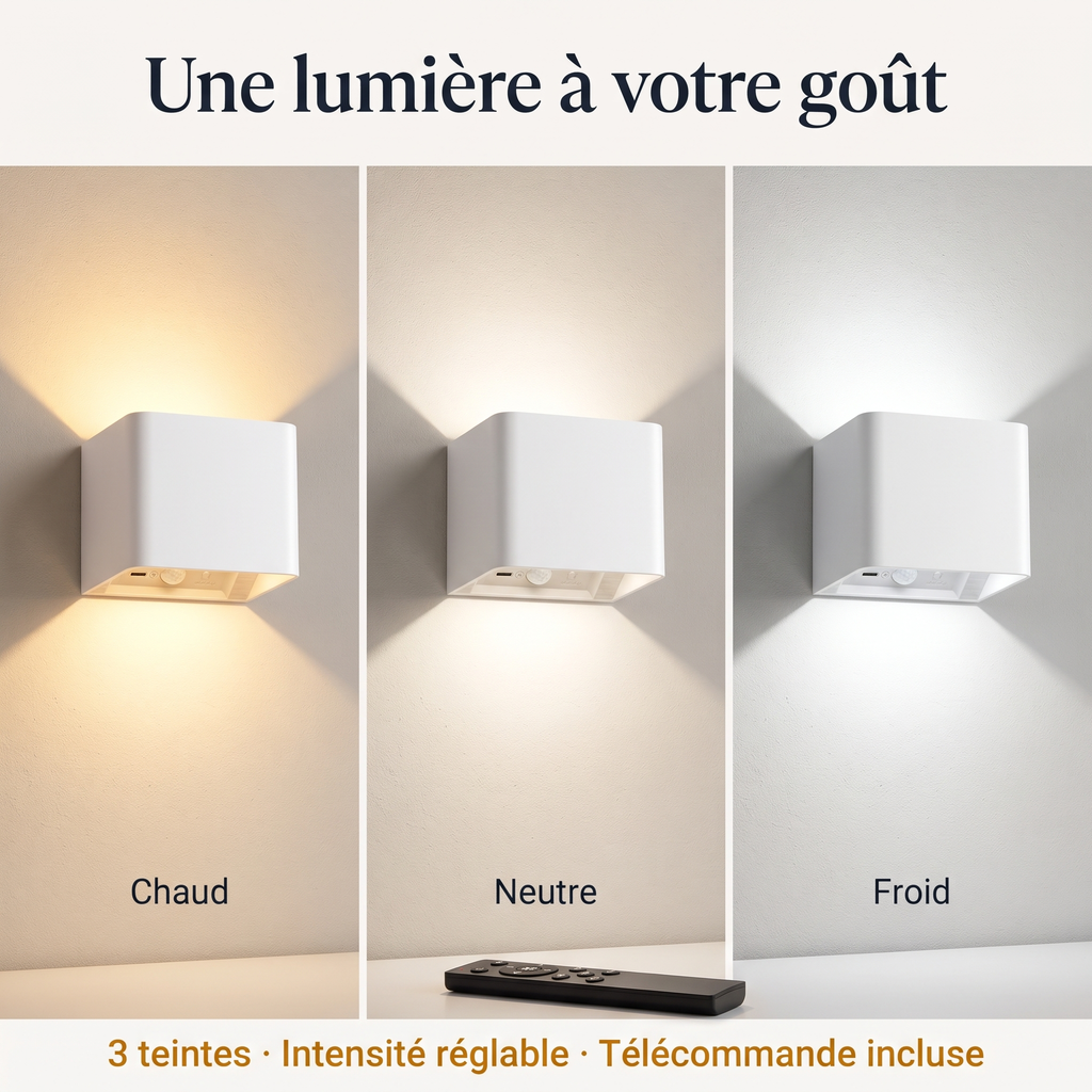 Applique blanche en trois teintes de lumière avec télécommande