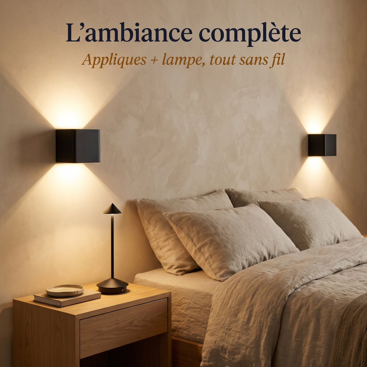 Lampe sans fil et appliques murales sans fil dans une chambre