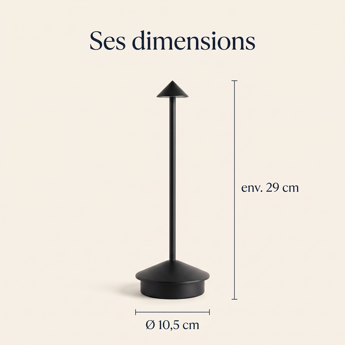 Dimensions de la lampe : environ 29 cm de haut, base de 10,5 cm